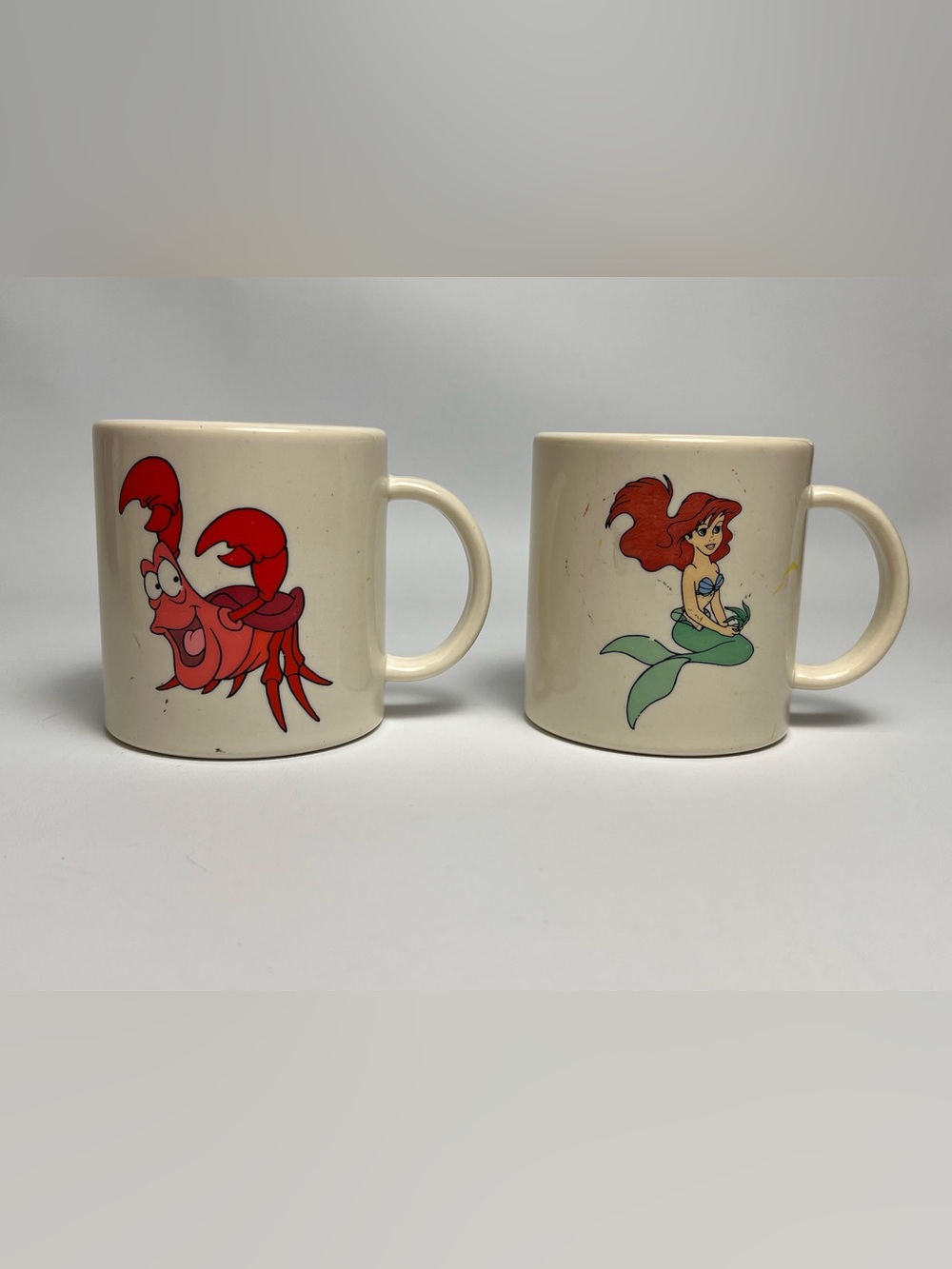 2 VTG The Little Mermaid Plastic Mug Cup The Disney Channel Ariel Sebastian READ